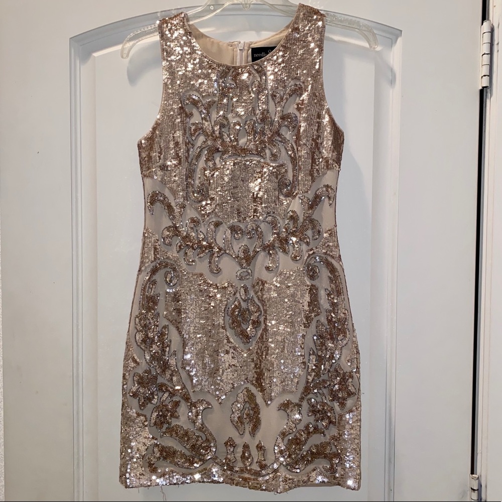Needle and Thread gold sequence dress